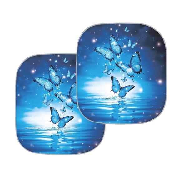 Chririnla Blue Butterfly Car Sun Shade for Women Thermal Windshield Sunshade Reflective UV Protection Sun Visor for Front Window, Novelty Car Accessories Interior Decor