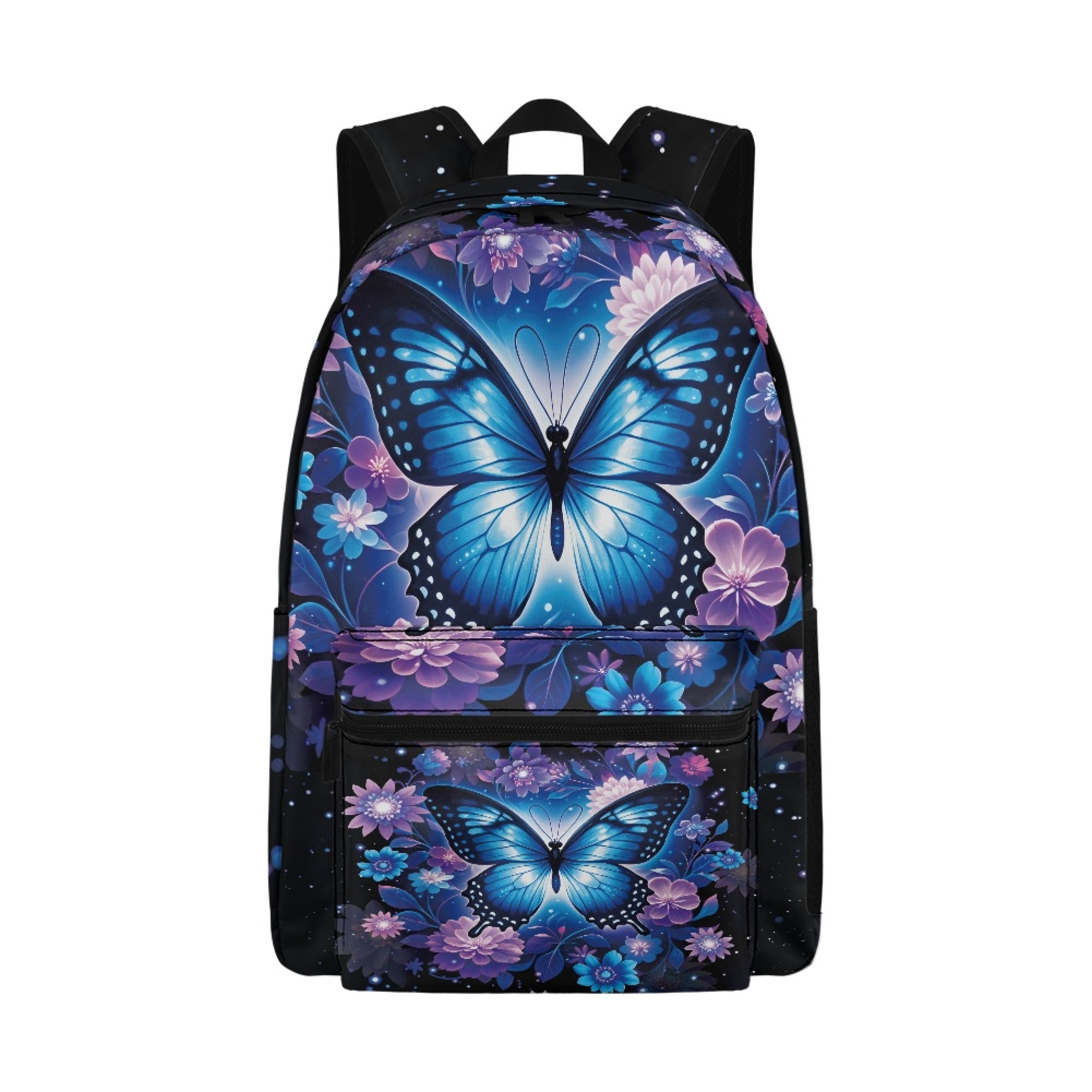 Chririnla Blue Butterfly Floral School Backpack Set for School Students Girls Boys Casual Dailypack Bookbag