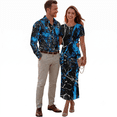 thumbnail image 1 of Chririnla Blue Camouflage Print Couple Hawaii Luau Party Outfit,His and Her Beach Match Clothes,Mesh Pencil Dress for Womens,Long Sleeve Shirts for Men,Wedding Guest Matching Outfit, 1 of 6