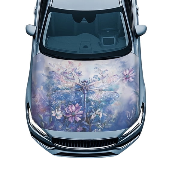Chririnla Blue Dragonfly Art Car Hood Cover for Outdoor Elastic Waterproof Car Hood Cover Protector