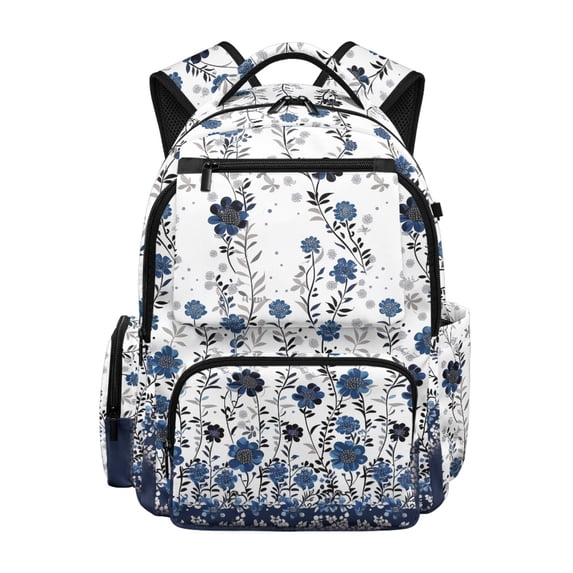 Chririnla Blue Floral Print Ventilated Padded Soft Shoulder Bookbags with Adjustable Strap Multi-Pocket School Bags, Waterproof 17 Inch Kids Backpack for Sports Elementary