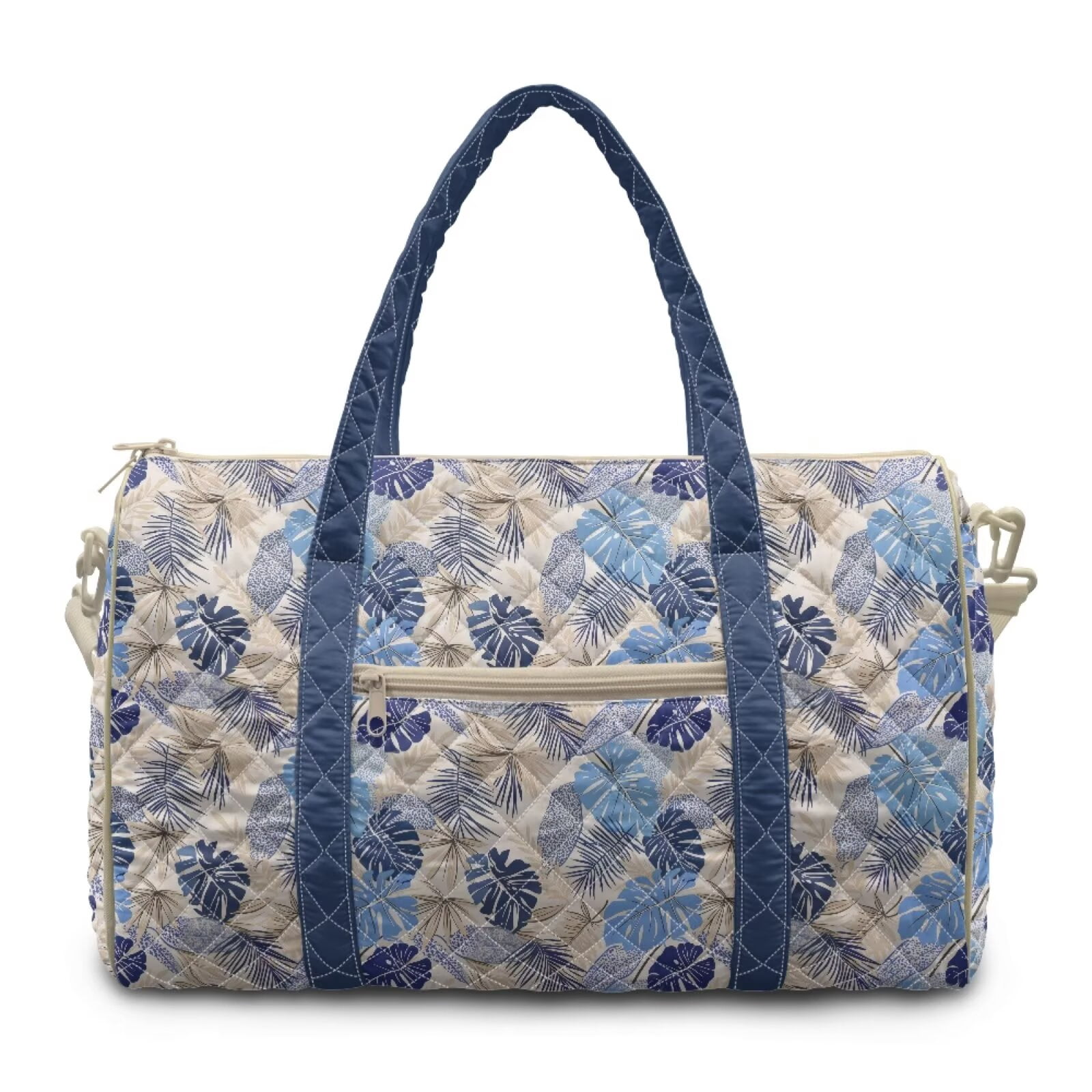 Chririnla Blue Leaf Tropical Pattern Lightweight Fitness Bag for Women with Smooth Zipper & Luggage Handle Strap Large Capacity Athletic Duffle Fits Gym