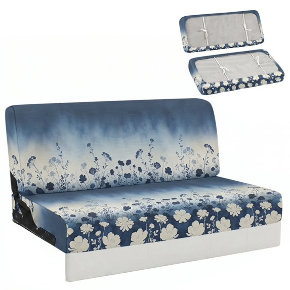 Chririnla Blue Ombre Wildflower, Elastic Rv Folding Sofa Bed Cover Suitable for Travel Trips, Pet Friendly Machine Washable Jackknife Sofa Protector