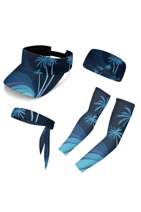 Blue Palm Visor Women Men Sun Hat Sport Visors Adjustable Headband Cooling Arm Sleeves 5 Pack for Running Golf Tennis Cycling