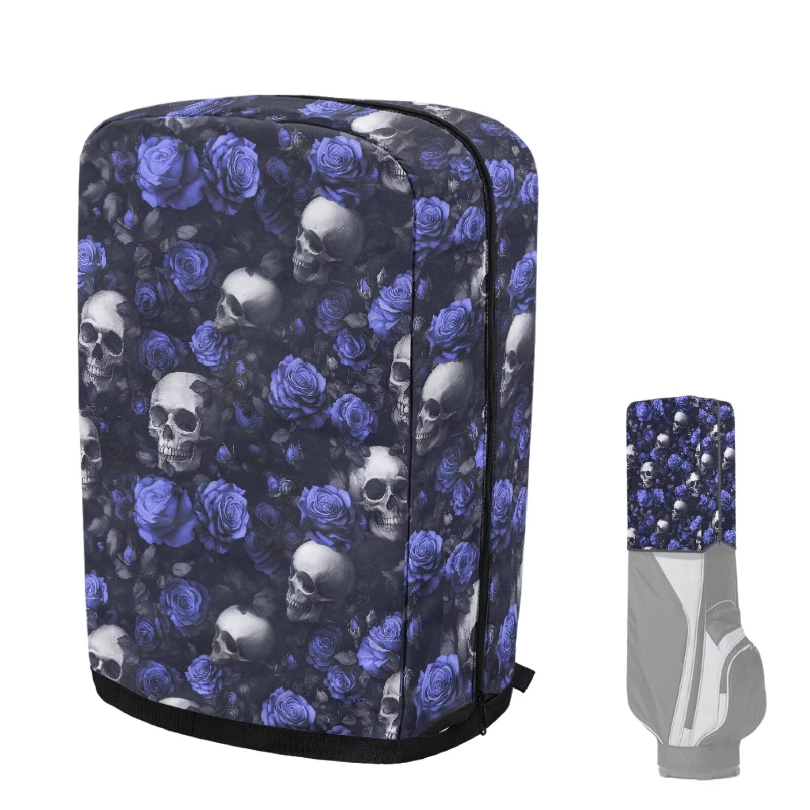 Chririnla Blue Rose Skull Golf Bag Cover Hood Dust & Sun Protection Umbrella for Clubs with Snap Button Universal Fit for Most Club Bags, Stand Bags, Cart Bags & Tour Bags