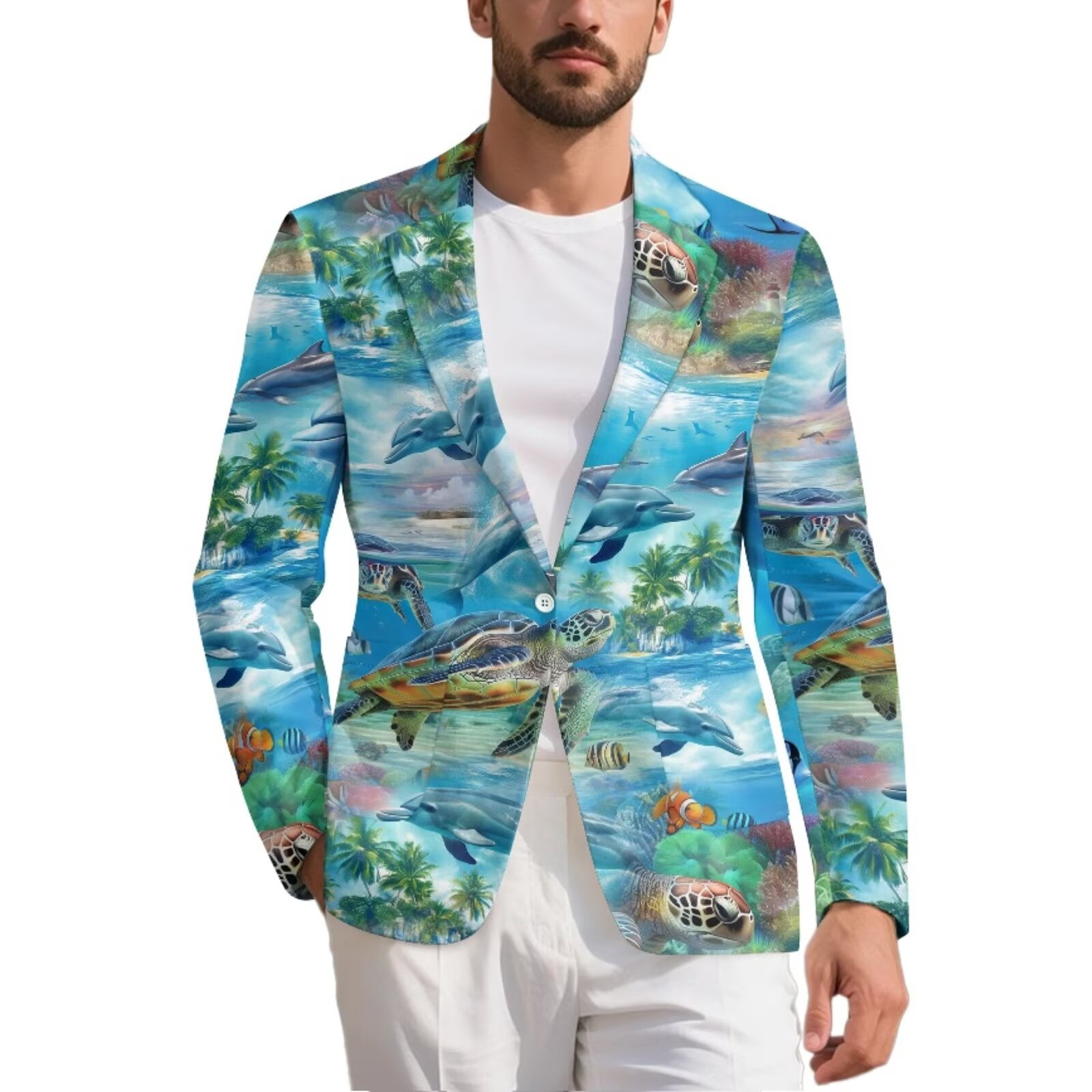 Chririnla Blue Sea Turtle Blazer for Men's 1 Button Sport Coat Slim Fit ...