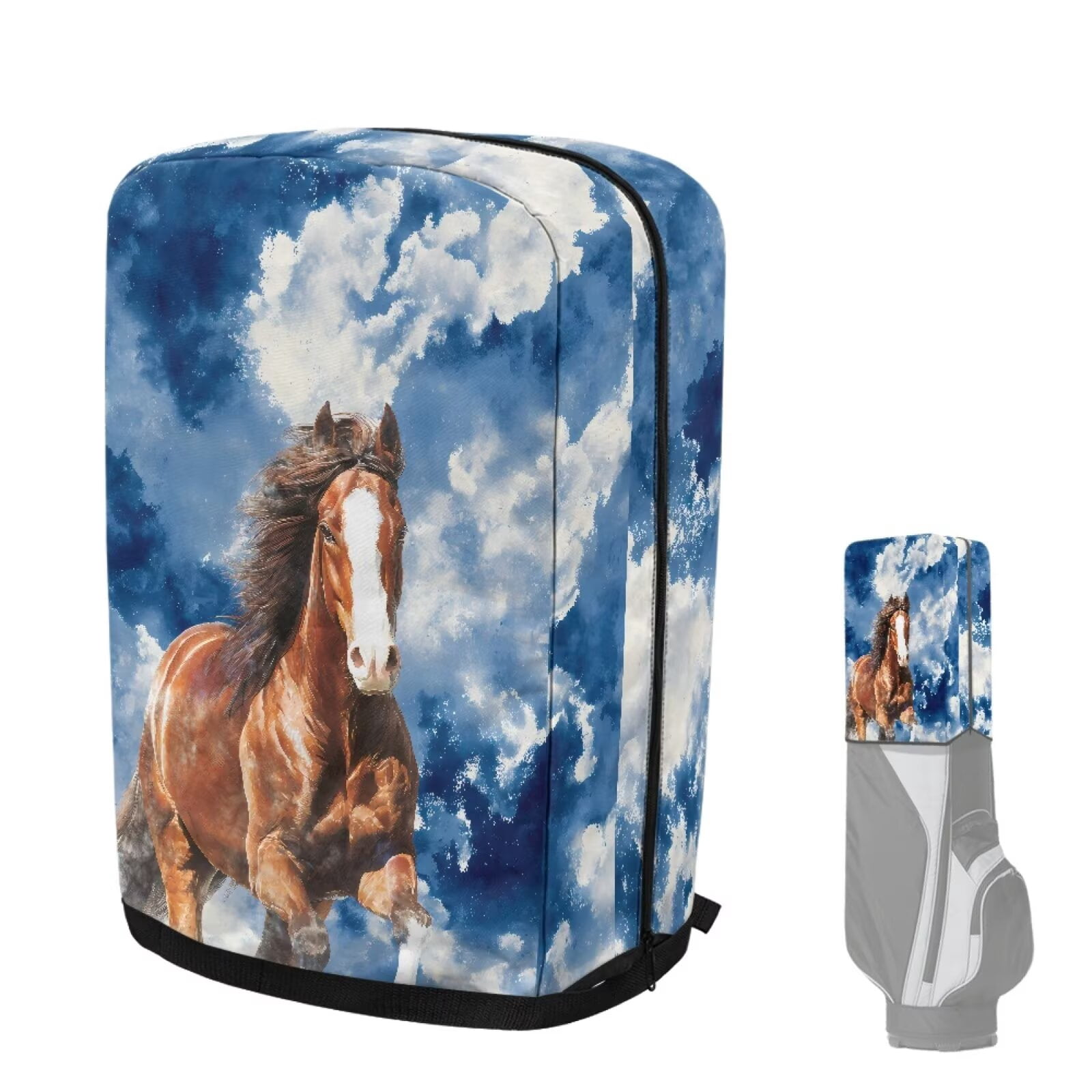 Chririnla Blue Tie-Dye Horse Golf Bag Rain Cover Decorative Protector for Stand Carry Cart Tour Bags with Snap Button Easy Access