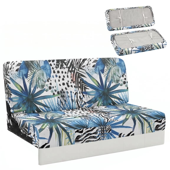 Chririnla Blue Tropical Leaf Print, Jackknife Sofa Cover Elastic Furniture Protector Suitable for Interior and Camper RV Trips, Anti Scratch for Pet Use