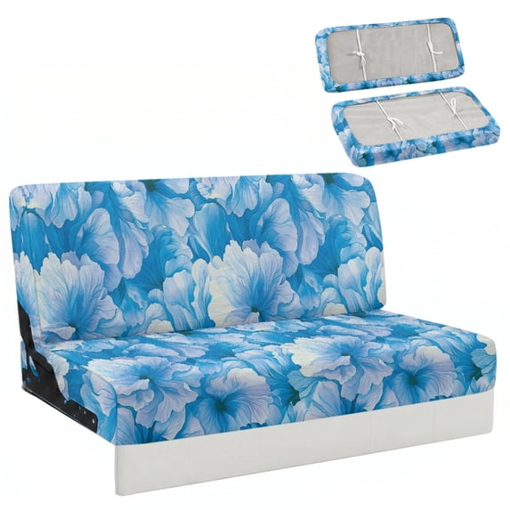 Chririnla Blue Watercolor Floral RV Jackknife Sofa Cover, 2 Piece Stretch Furniture Protector Fit for Motorhome Travel Trailer Camper
