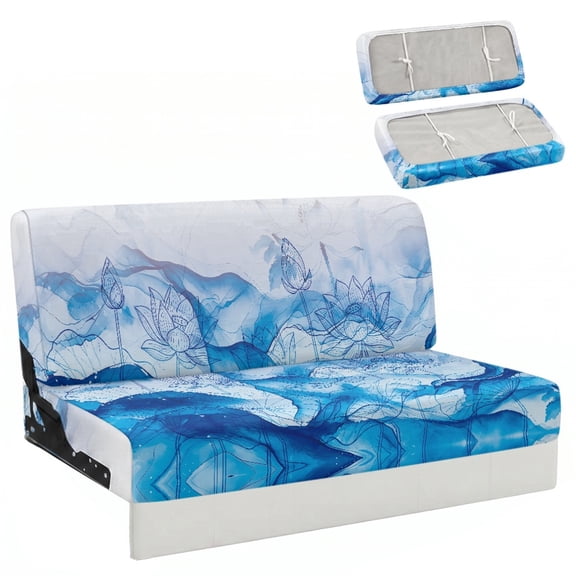 Chririnla Blue Watercolor Lotus RV Dinette Cushion Covers, Washable, Fit for Camper Travel Trailer, RV Jackknife Sofa Cover Fit for Jackknife Sleeper Sofas