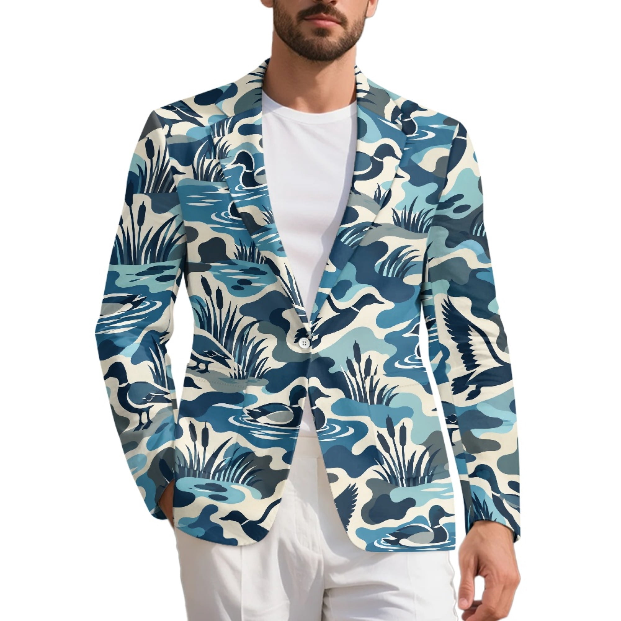Duck Waving Chririnla Blue Wave Duck Camo Print Men's Sport Coats Blazers Jacket ...