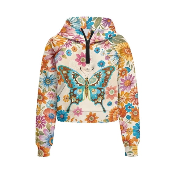 Chririnla Bohemian Butterfly Flower Soccer Golf Sweatshirt with Pocket Gym Sweatshirts Yoga Sweatshirts Fishing Sweatshirt Size 9-10