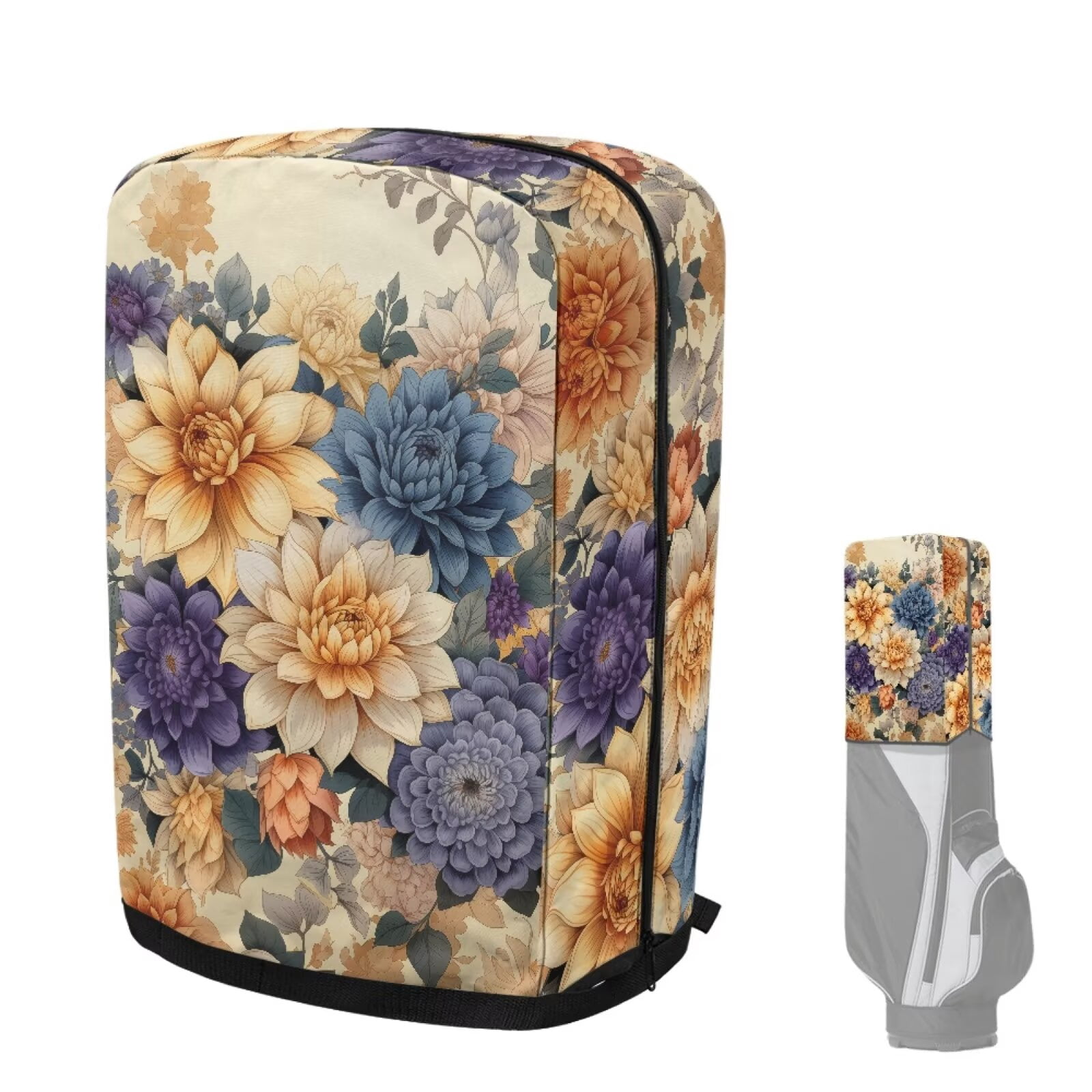 Chririnla Boho Golf Bag Rain Cover Heavy Duty 1260D Polyester Flower Clubs Protector Waterproof Dustproof Easy Access Universal Fit Rain Capes for Golf Staff Bags and Tour Bags