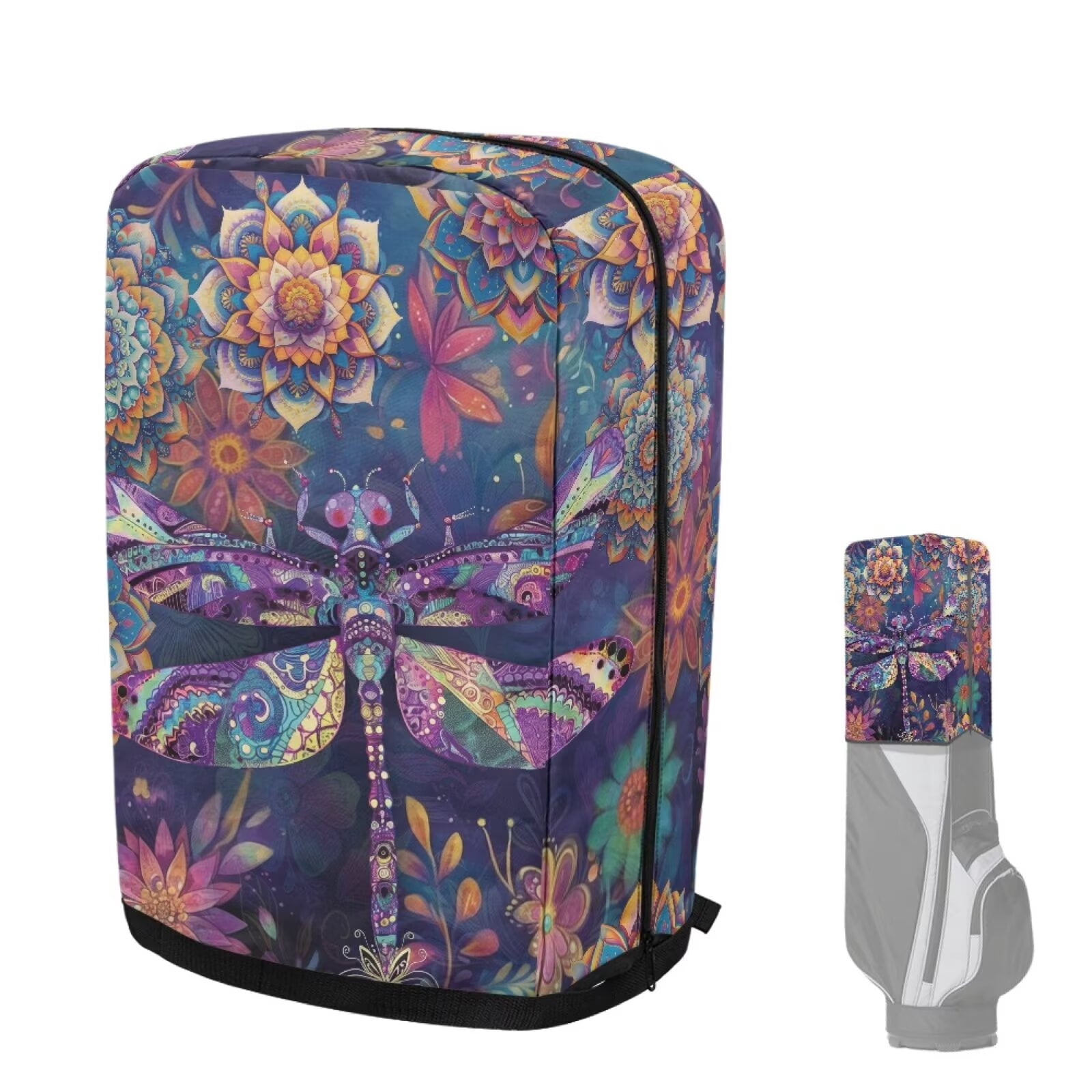 Chririnla Boho Mandala Dragonfly Golf Bag Dust Cape Club Protection Cape with Snap Button & Zipper Waterproof & Dustproof for All Weather