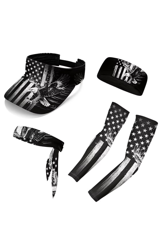 Bold Eagle American Flag Athletic Visor Women's Adjustable Sport Sun Visor Hats US Anniversary Sun Cap Headbands Arm Sleeves for Golf, Running,Tennis Baseball