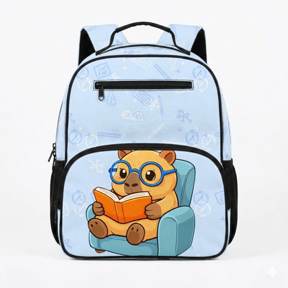 Chririnla Book-Loving Capybara Toddler Backpack 13.5 Inches Multi-Pocket Design Polyester Kids Preschool Durable Polyester Backpack for Kindergarten Daily