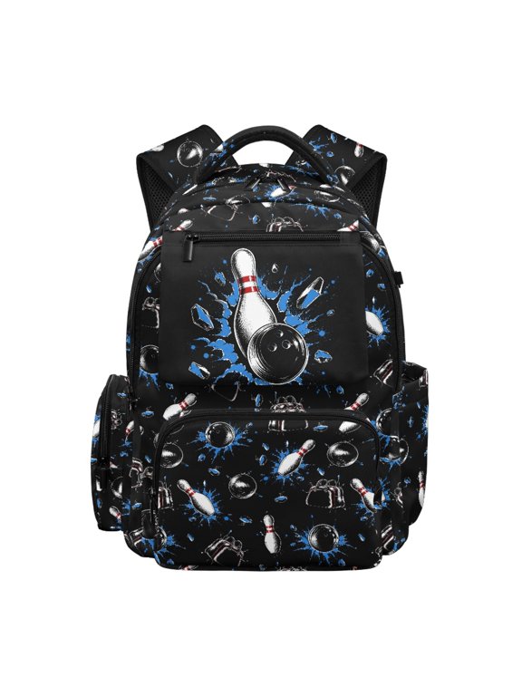 Bowling Pin Pattern 17 Inch School Bag with Multiple Pockets, Durable Lightweight Polyester Bookbag for Elementary School Travel