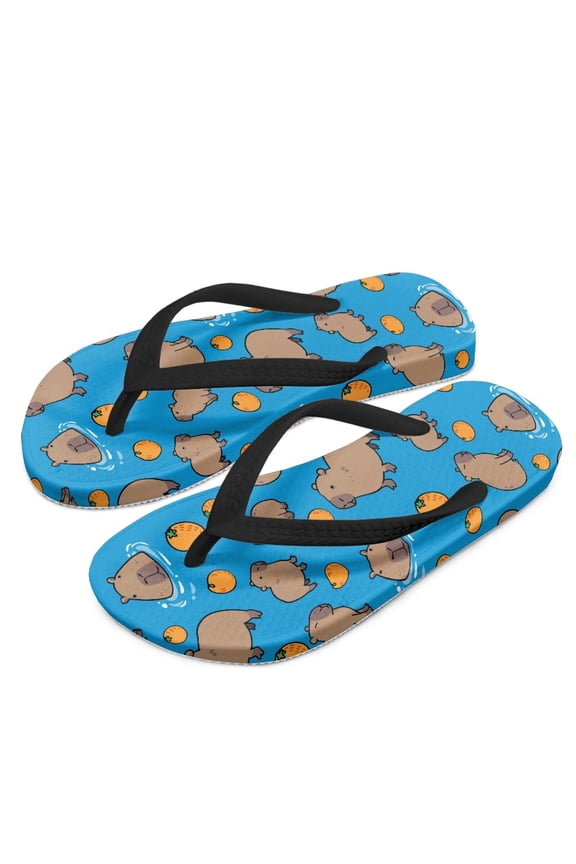 Boy Flips Flops for Kids Cartoon Capybara Blue Print Child Slip-on Thong Sandals Kid Boys Slides Chrer Shoes for Beach Swim Pool Size 1