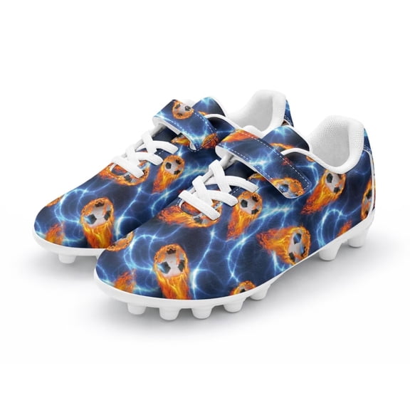 Chririnla Boys Fire Lightning Soccer Cleats Lightweight Football Shoes Kid Lightweight Athlrtic Outdoor Football Cleats for Firm Groud Turf Size 1