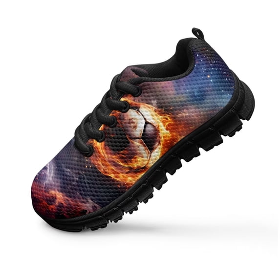 Chririnla Boys Football Shoes Size 10.5 Kids Pre School Sneakers Flame Football Print Athletic Sport Shoes Lightweight Non Slip Outdoor Sneaker