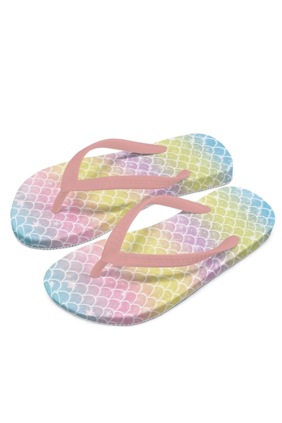 Boys Girls Flip Flops Cute Mermaid Scale Print Child Summer Slip-on Thong Sandals Beach Pool Chrer Shoes(Little/Big Kid) Size 13.5