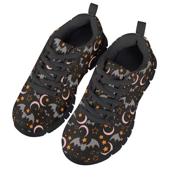 Chririnla Boys Girls Halloween Shoes Bat Moon Star Walking Shoes Size 13 Mesh Sneaker Adjustable Strap Athletic Running Sport Shoe Lightweight