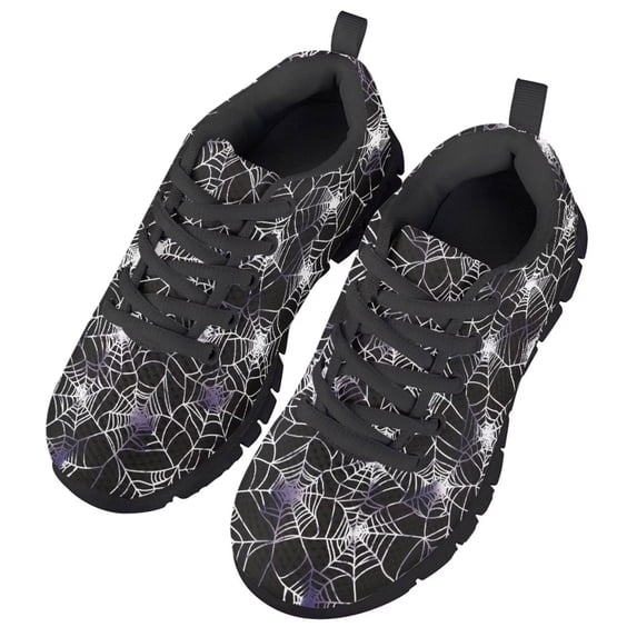 Chririnla Boys Girls Shoes Size 10.5 Kids Spider Cobweb School Sneakers Gothic Mesh Walking Shoes Casual Lace Up Athletic Running Sneakers Lightweight