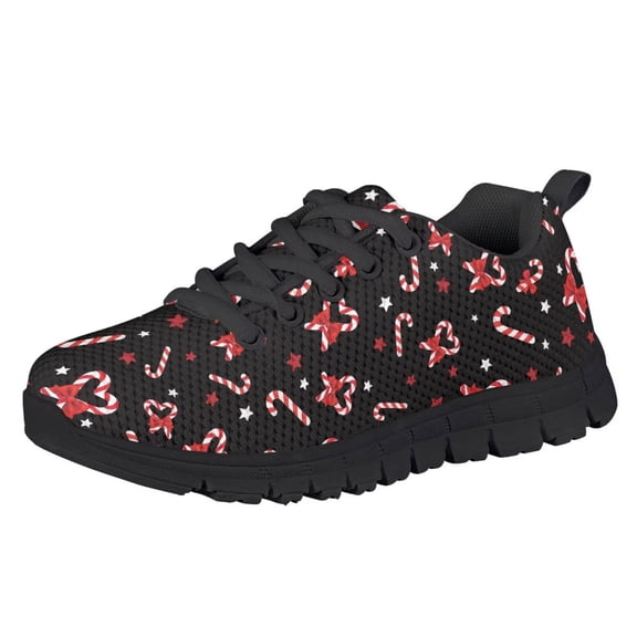 Chririnla Boys Running Shoes Size 3 Little Kid Christmas Sneakers with Candy Cane Print Girls Slip on Athletic Tennis Walking Shoes Breathable Lightweight