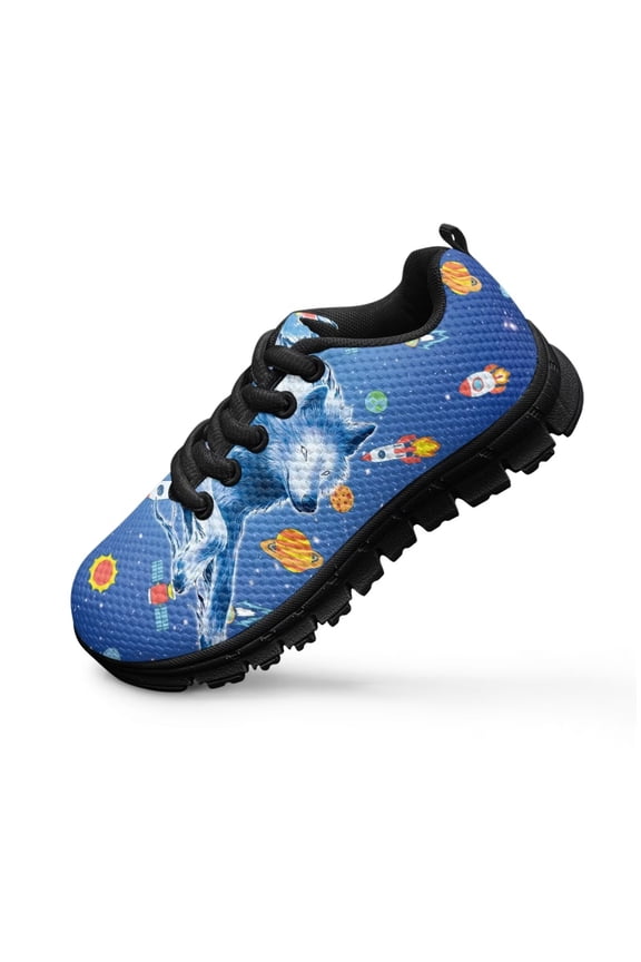Boys Wolf Sneakers Size 4 Big Kids Running Tennis Sneakers Fashion Blue Planet Print Slip on Mesh Athletic Sports Shoes Lightweight