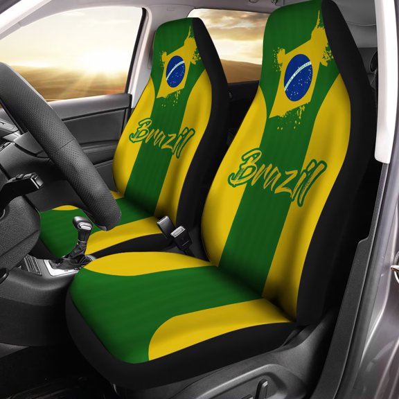 Chririnla Brazilian Flag Pattern Car Seat Covers for Women Men, Seat Protector Auto Decorations Accessories for SUV Truck Vans Sedans