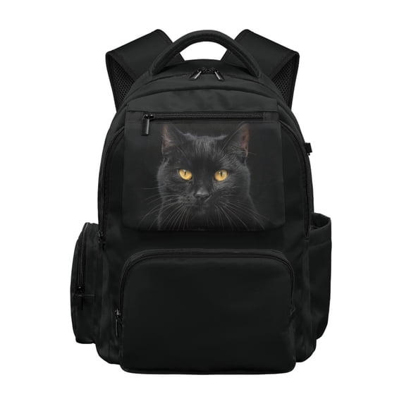 Chririnla Breathable Daypack for Elementary Commute, 600D Polyester Compartments Zaino per ragazze, Black Cat Portrait