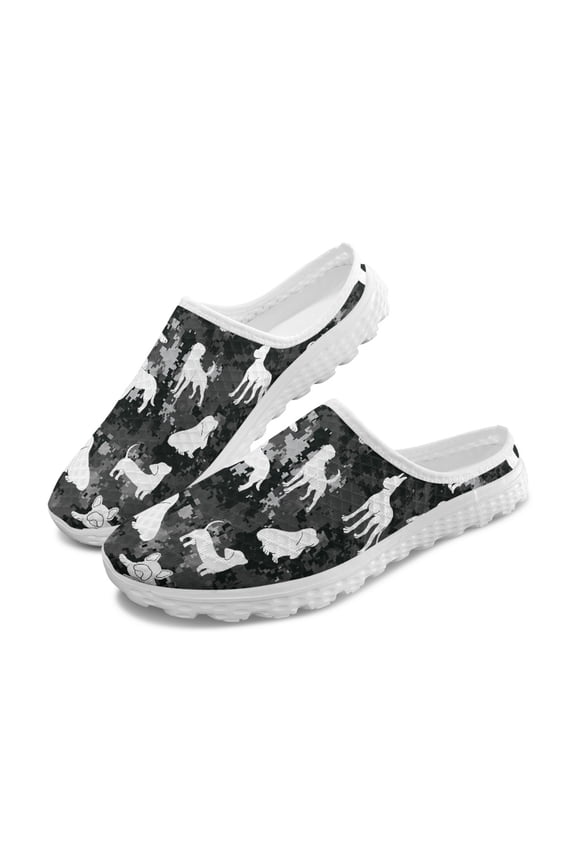 Breathable Mesh Dog Silhouette Slip On Clogs | Lightweight Comfortable Summer Shoes for Unisex Dog Lovers