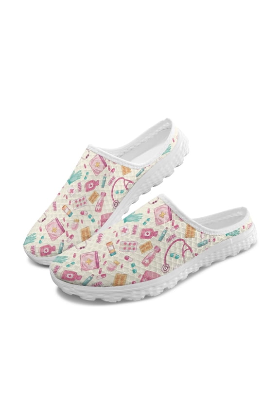 Breathable Mesh Medical Pattern Slip On Clogs | Lightweight Comfortable Unisex Summer Walking Shoes For Nurse Medical Workers