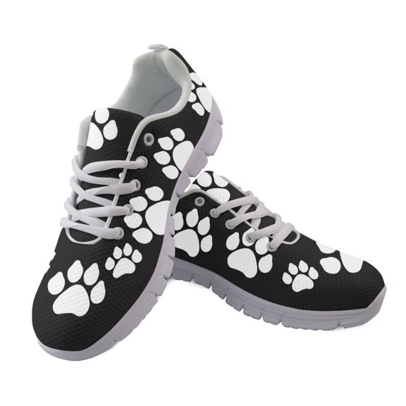 Chririnla Breathable Mesh Running Shoes for Jogging Sports, Lace up Casual Athletic Trainers, White Dog Paw Print