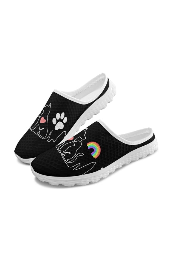 Breathable Mesh Slip On Clogs | Cat Paw Rainbow Print | Unisex Lightweight Summer Casual Walking Shoes