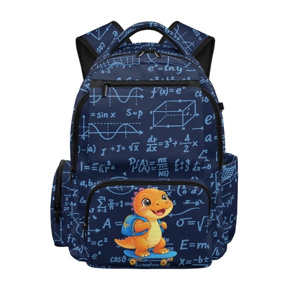 Chririnla Breathable Padded Adjustable Straps School Bag for Daily Commute Outdoor, 600D Polyester Lightweight Bookbag, Math Dinosaur Print