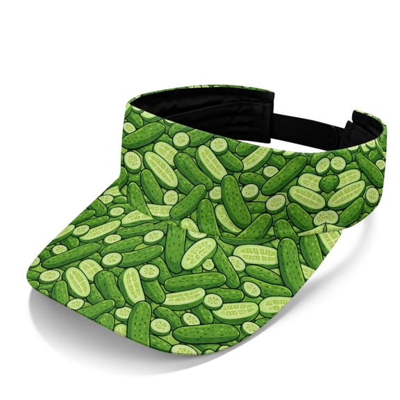 Chririnla Breathable Polyester Fabric Sports Visor for Golf Hiking, Lightweight Adjustable Strap Comfortable Athletic Sun Visor, Green Cucumber Pattern