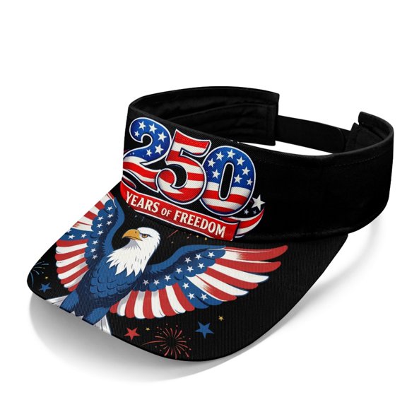 Chririnla Breathable Polyester Fabric Visor Hat, Comfortable All Day Wear Adjustable Adjustable Strap Sports Visor Hat, American Flag Eagle Print