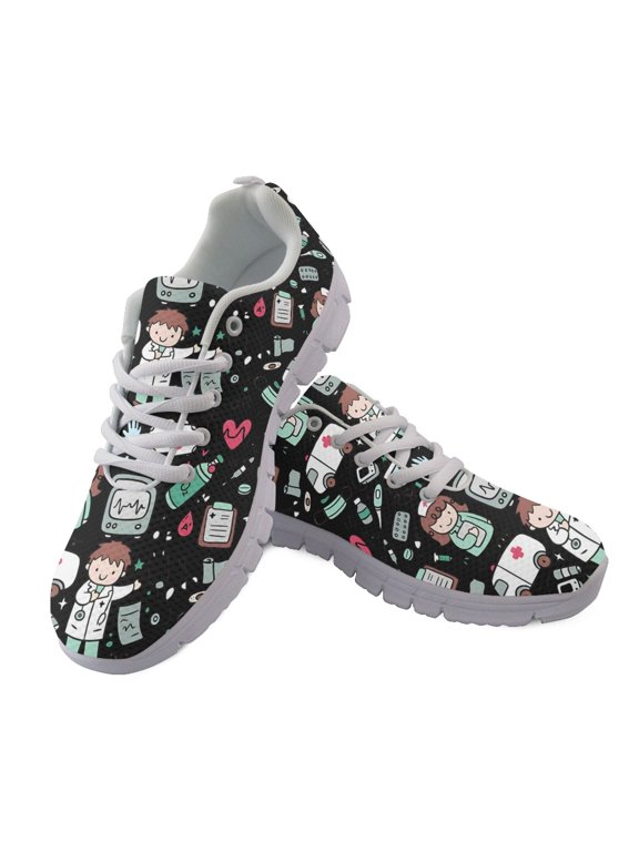 Breathable Running Shoes for Hiking Travel, Mesh Casual Soft Running Sneakers, Medical Print