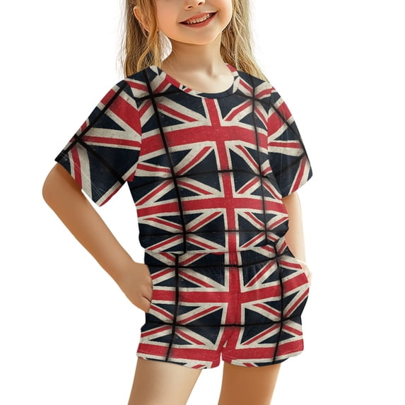 Chririnla British Flag Pattern Summer Short Sets Soft Pocket Design Short Fiber Jersey Summer Children's Outfits 3-16 Years for Kids