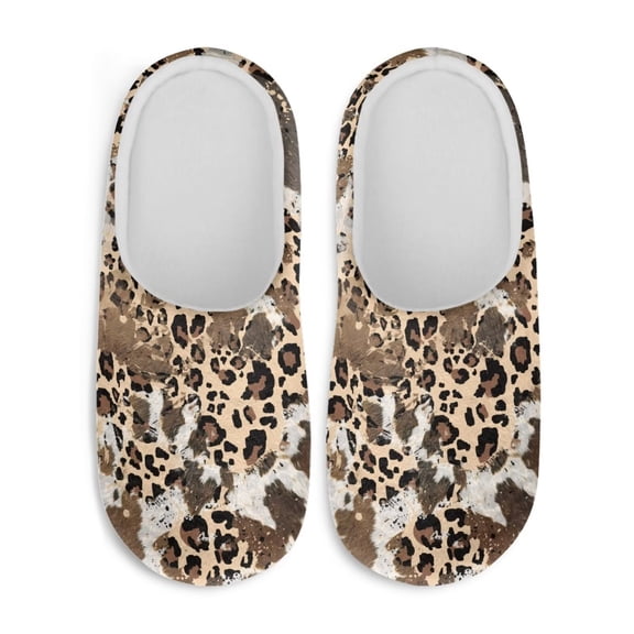 Chririnla Brown Leopard Indoor House Slippers Anti-slip Non-slip Close Toe Rubber Sole Comfortable Sole Lightweight Easy On Slippers