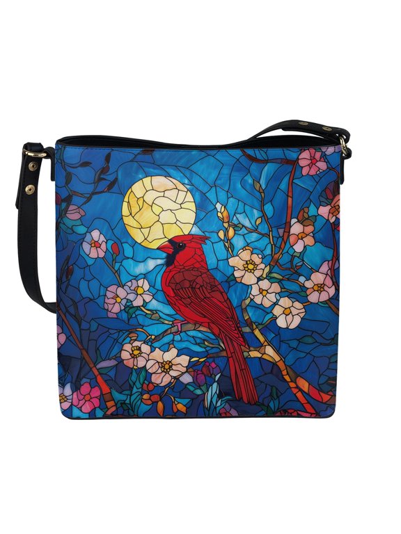 Bucket Crossbody Bag for Mother, Moonlit Bird on Branch Waterproof Shoulder Bag for Everyday Wear Shopping, PU Leather Bucket Tote Bag