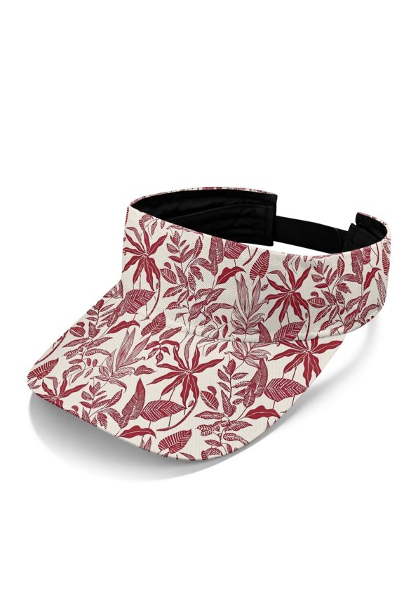 Burgundy Tropical Leaf Print Outdoor Sun Visor Cap for Men, Polyester Fabric Adjustable Lightweight Golf Visor Hat for Jogging Travel Tennis