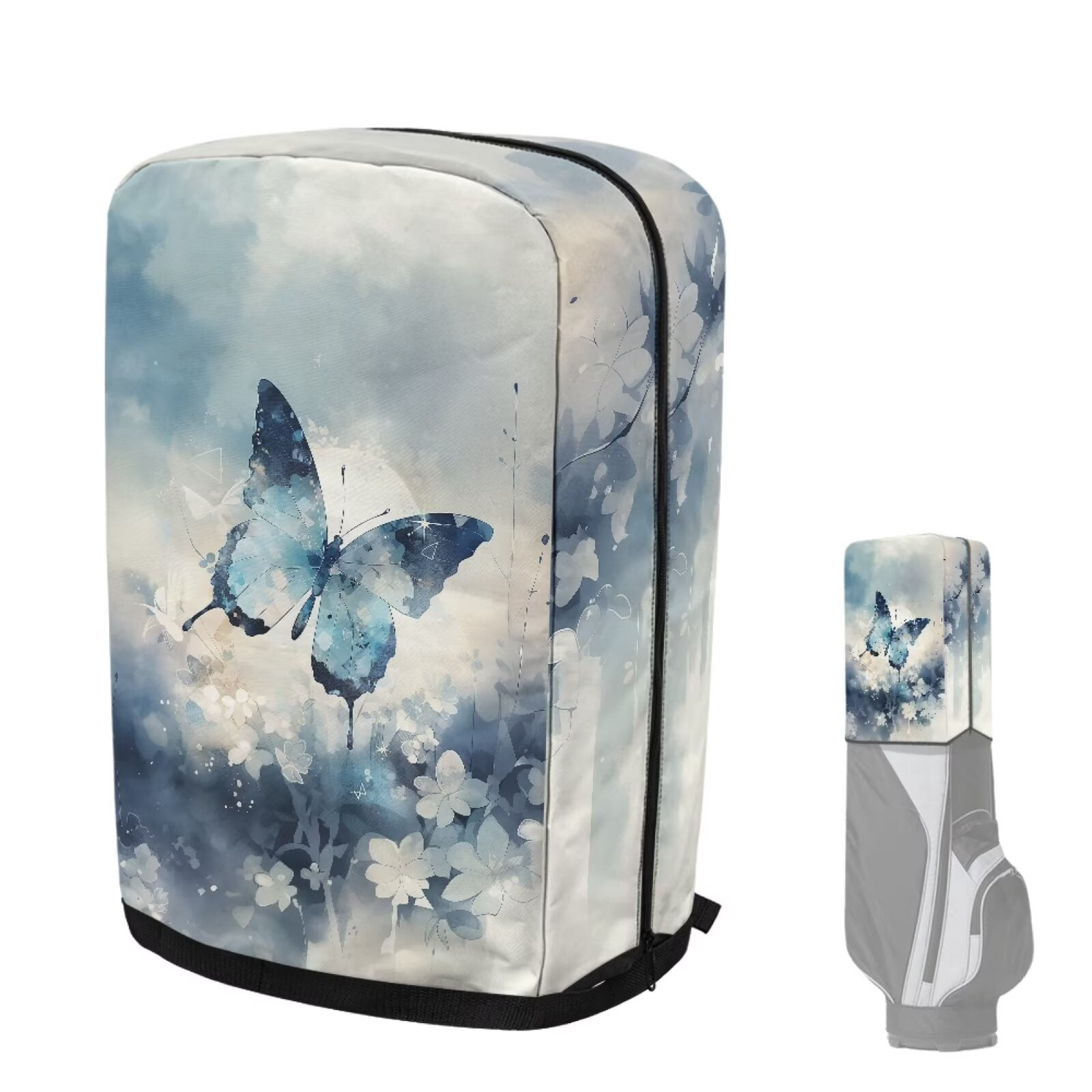 Chririnla Butterfly Golf Bag Cover Rain Hood 1260D Waterproof and Dust Cover Blue Floral Golf Club Rain Hood Foldable Removable Golf Gear UV Resistant Hoods fits Staff Bags