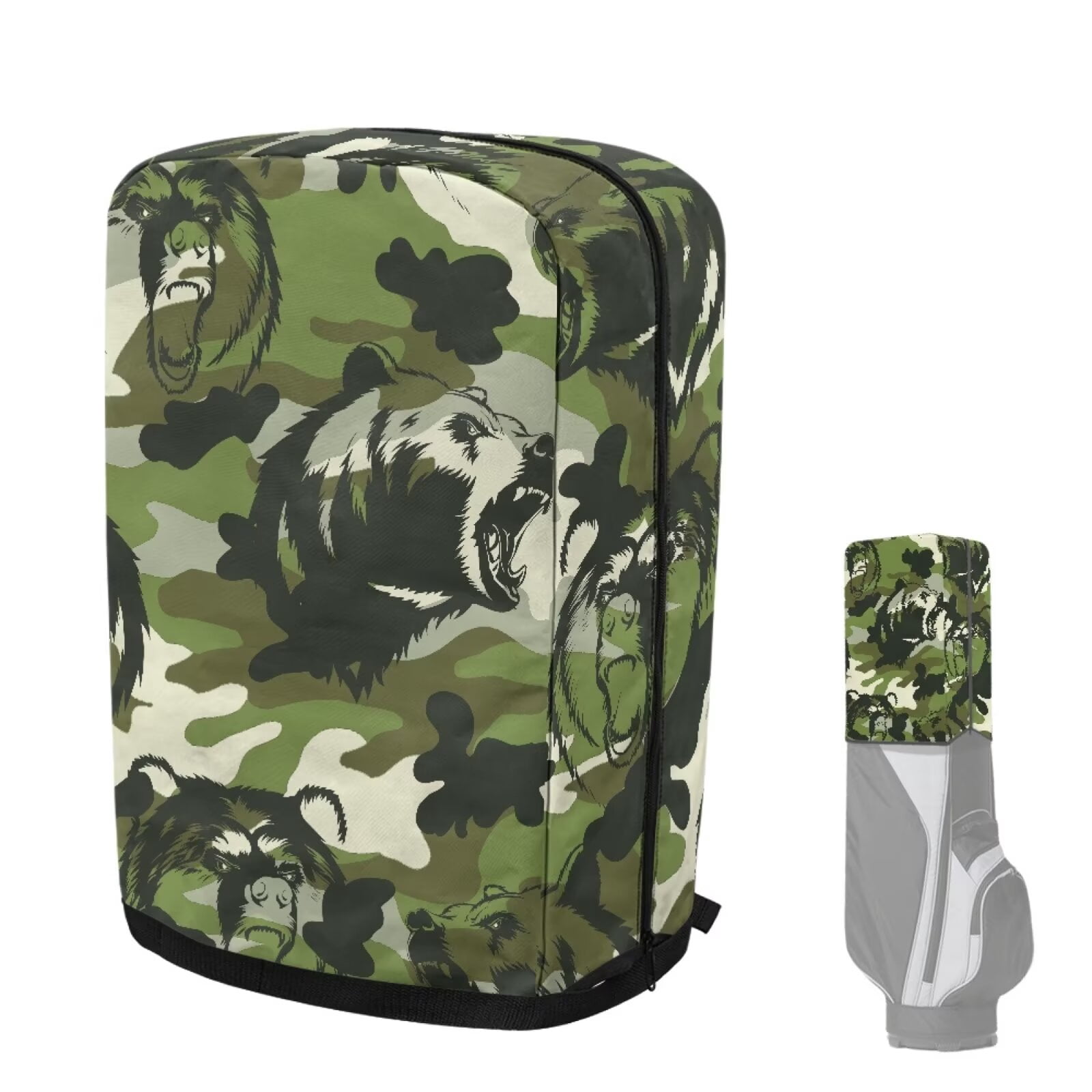Chririnla Camo Bear Hood Golf Bag Cover Waterproof Rain Cape Dust Protection Cover for Clubs, Fits Most Stand Bags, Cart Bags & Tour Bags