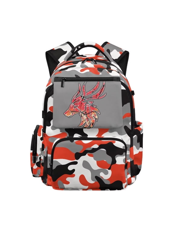 Camo Deer Print Kids Backpack for Boys 17Inch School Bag Bookbag Large Capacity Teenager Travel Backpacks Lightweight Middle High School Bookbag