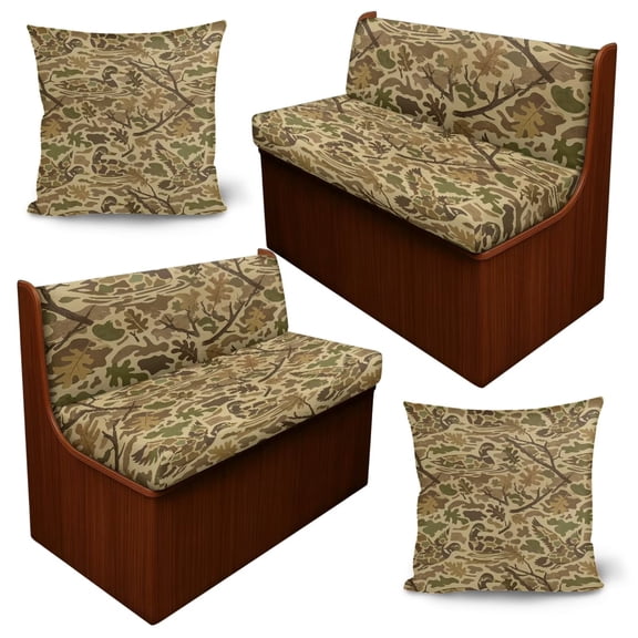 Chririnla Camo Green Duck RV Dinette Cushion Covers Booth Set with Pillow Cover,Camper Cushion Covers Couch Cover 2 Piece Slipcovers Washable RV Sofa Covers RV Bench Seat Covers for Dinette