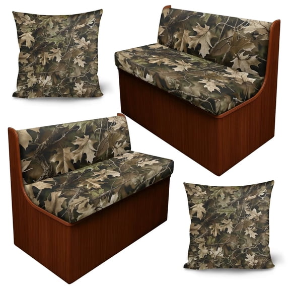 Chririnla Camo Hunting Leaf Print RV Dinette Cushion Covers Couch Cover with Pillows Covers 2 Sets Camper Cushion Covers Dinette Booth Set Stretchy RV Seat Covers for Travel Trailer Couch Sofa
