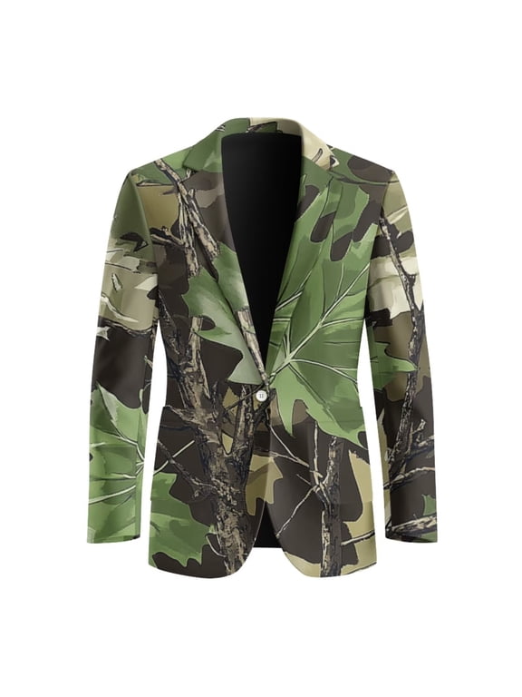 Camo Hunting Men's Sport Coats Blazers Casual One Button Business Suit Jacket Notched Lapel Tuxedo Jacket with 2 Side Pockets,S