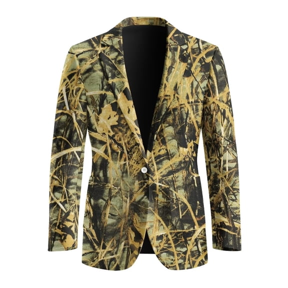 Chririnla Camo Leaves Men's Sport Coats Blazers Regular Fit Wedding One Button Jackets with 2 Side Pockets Breathable Long Sleeve Business Tuxedo Jacket,M